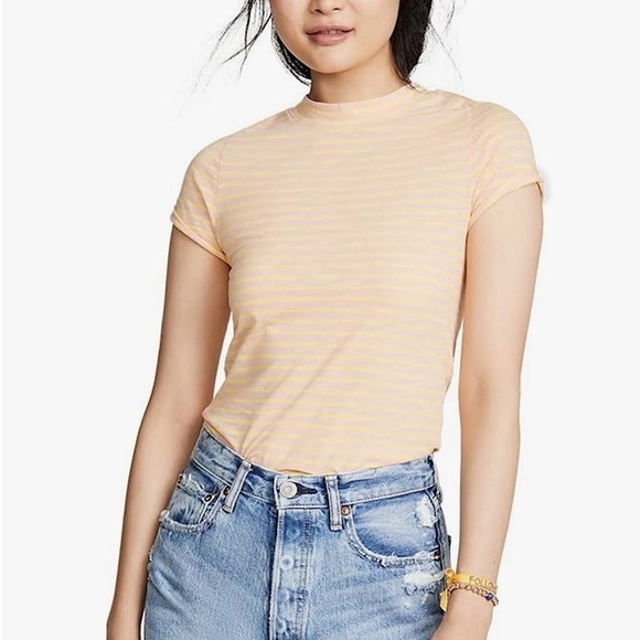 Free People WE THE FREE Night Sky Striped Boho T Shirt in Summer Rose Sz L - Picture 2 of 13